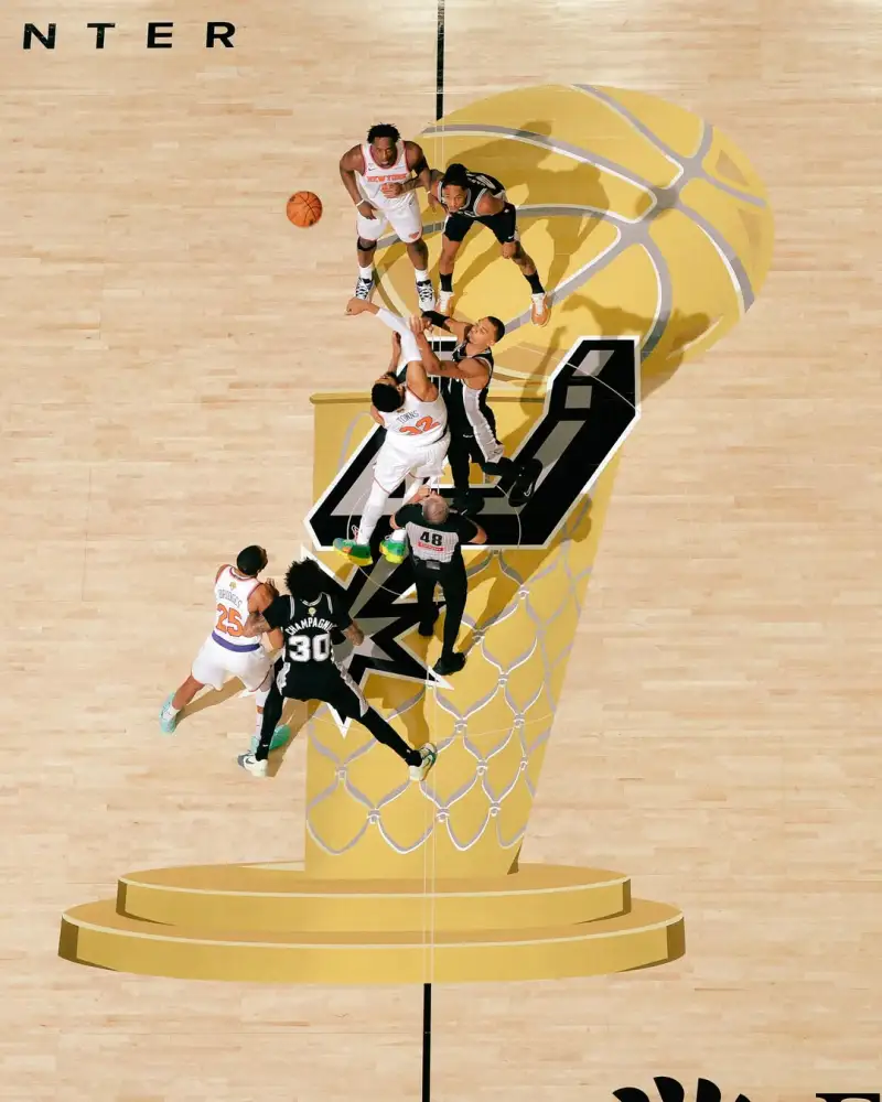 半岛体育-NBA官方晒本场比赛球场中央跳球鸟瞰图：总决赛正在进行中